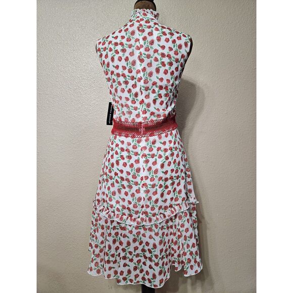 Donna Morgan Women’s A-Line Dress Floral Print Lace Trim Ruffle Neck Sz 6 - Picture 2 of 2